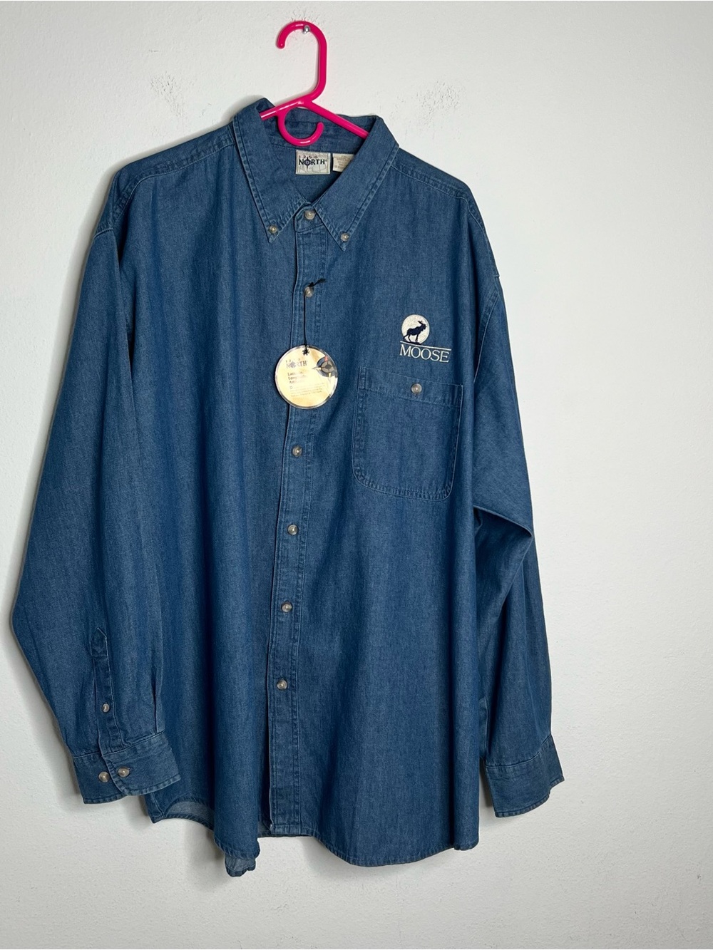 1250 North Embroidered Moose Denim Button Down Shirt Mens 2XL
